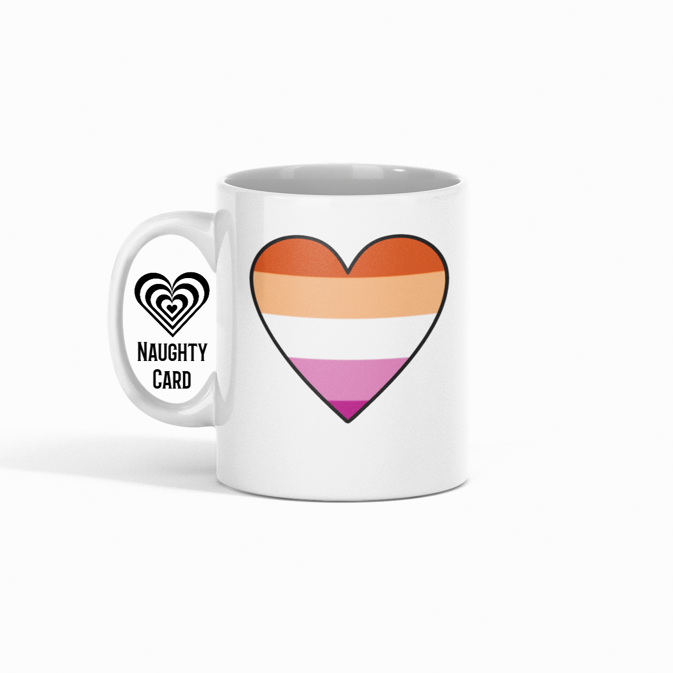 Sunset Lesbian Pride Flag Mug White Mug on a plain White Background