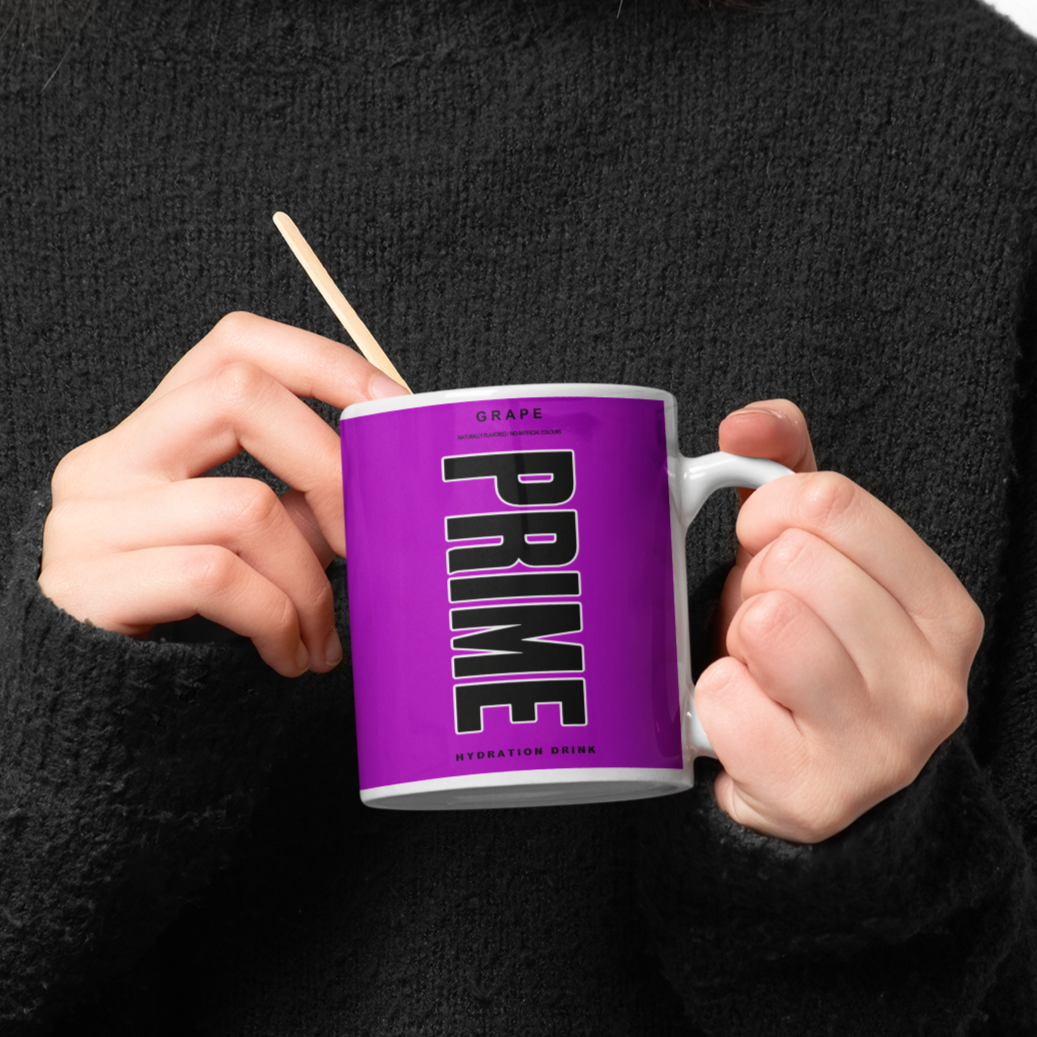 Purple Prime Hydration Inspired Mug. Heat reveal magic mug. Birthday Gift. Christmas Gift. Mug from NaughtyCard. Grape Prime Mug