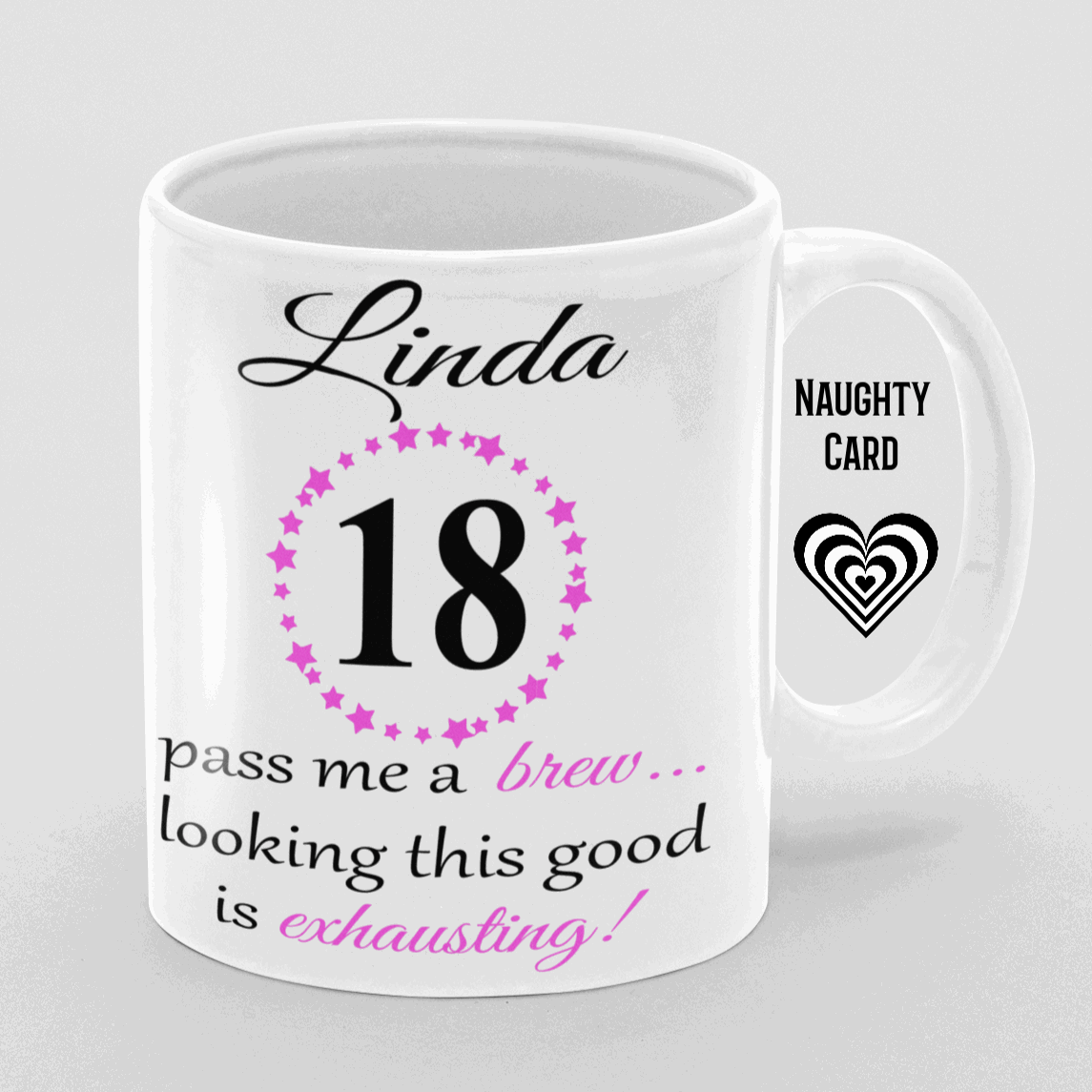 Birthday Mug Gift, From NaughtyCard, Personalised Gift, any name, any age, 18th Birthday