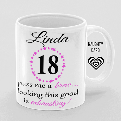 Birthday Mug Gift, From NaughtyCard, Personalised Gift, any name, any age, 18th Birthday