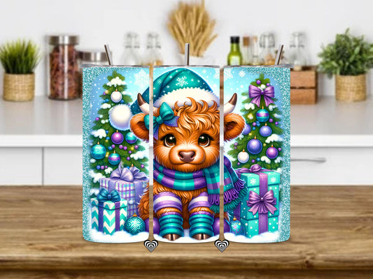 Baby Highland Cow Thermal Skinny Tumbler Blue