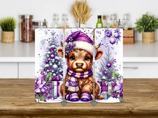 Baby Highland Cow Thermal Skinny Tumbler Purple