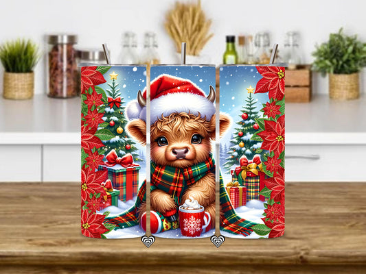 Baby Highland Cow Thermal Skinny Tumbler Red