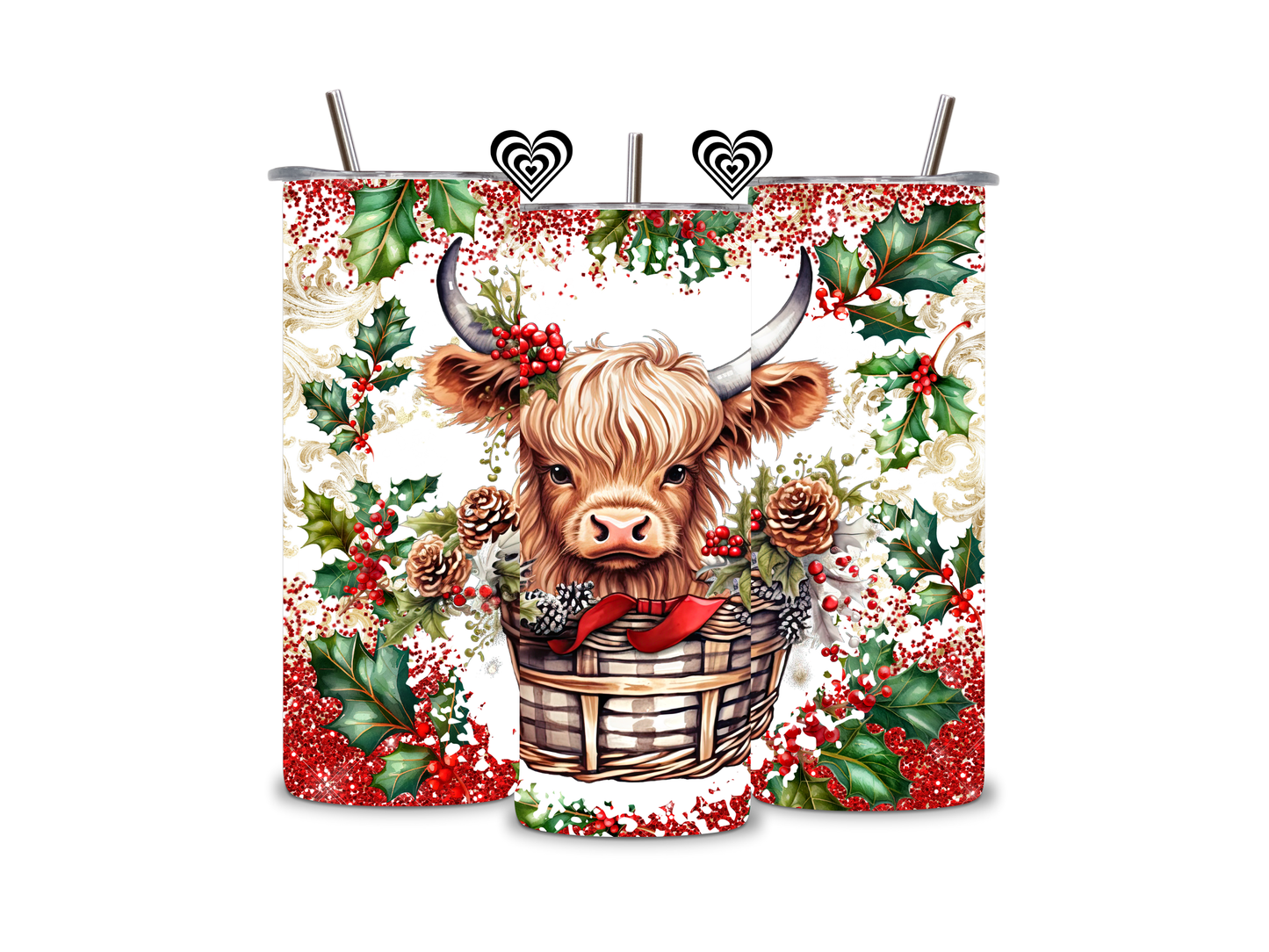 Cow in Basket Thermal Skinny Tumbler