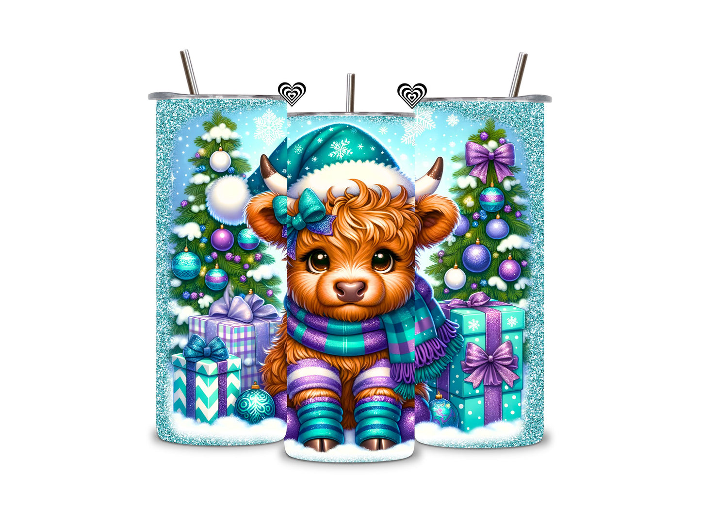 Baby Highland Cow Thermal Skinny Tumbler Blue