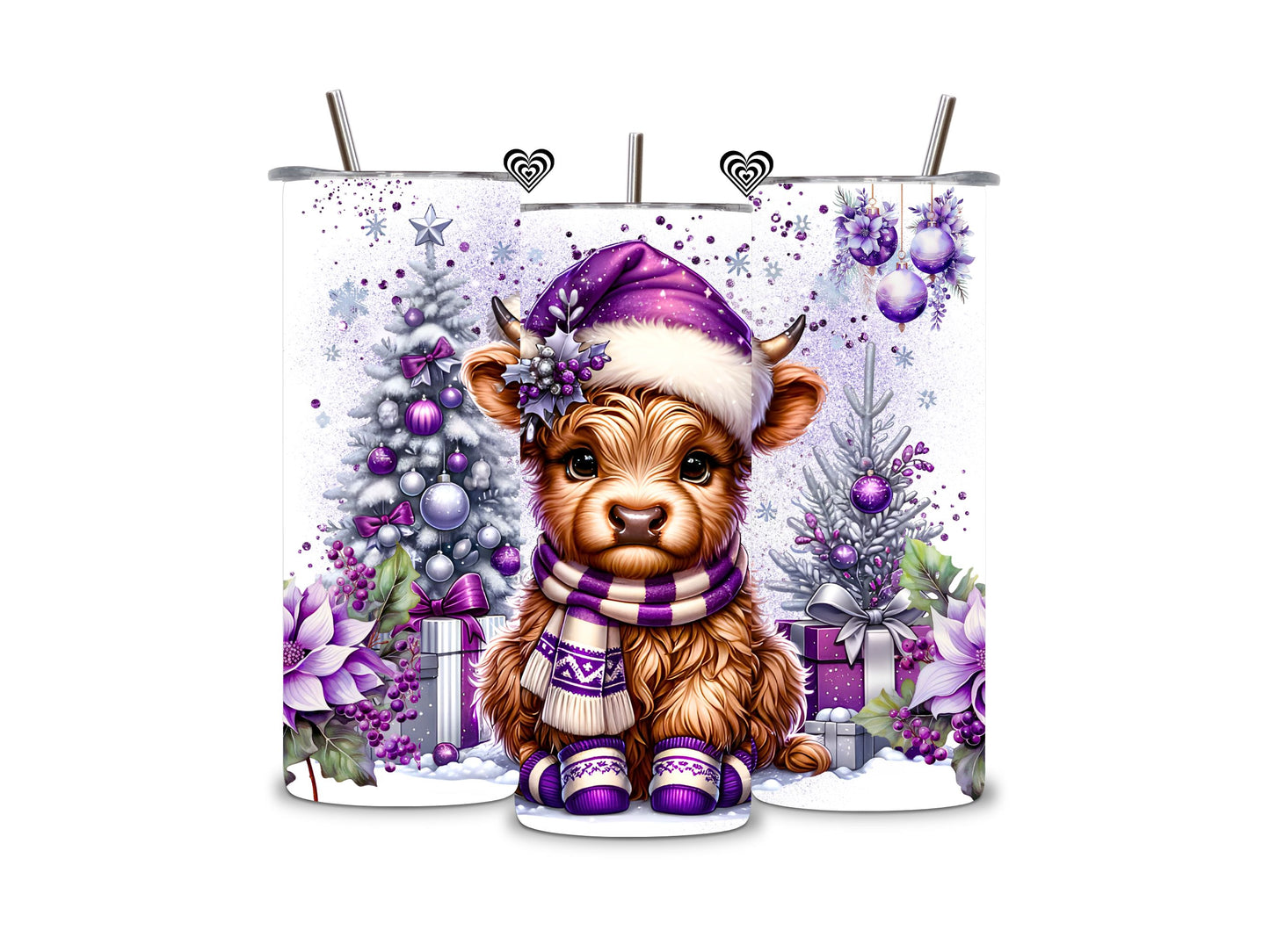 Baby Highland Cow Thermal Skinny Tumbler Purple