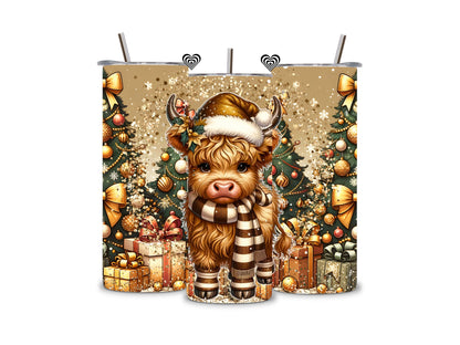 Baby Highland Cow Thermal Skinny Tumbler Gold