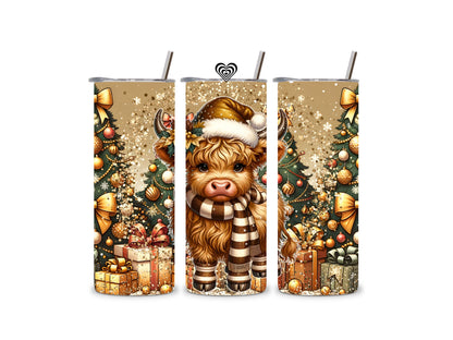 Baby Highland Cow Thermal Skinny Tumbler Gold