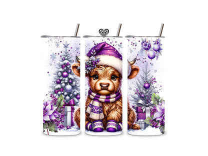 Baby Highland Cow Thermal Skinny Tumbler Purple