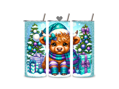 Baby Highland Cow Thermal Skinny Tumbler Blue