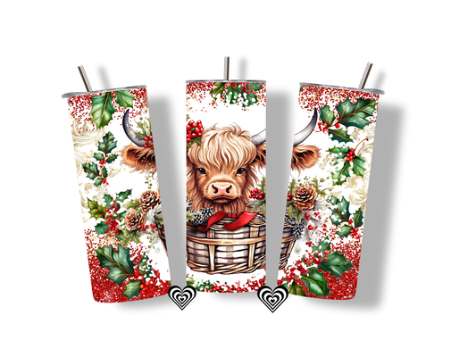 Cow in Basket Thermal Skinny Tumbler