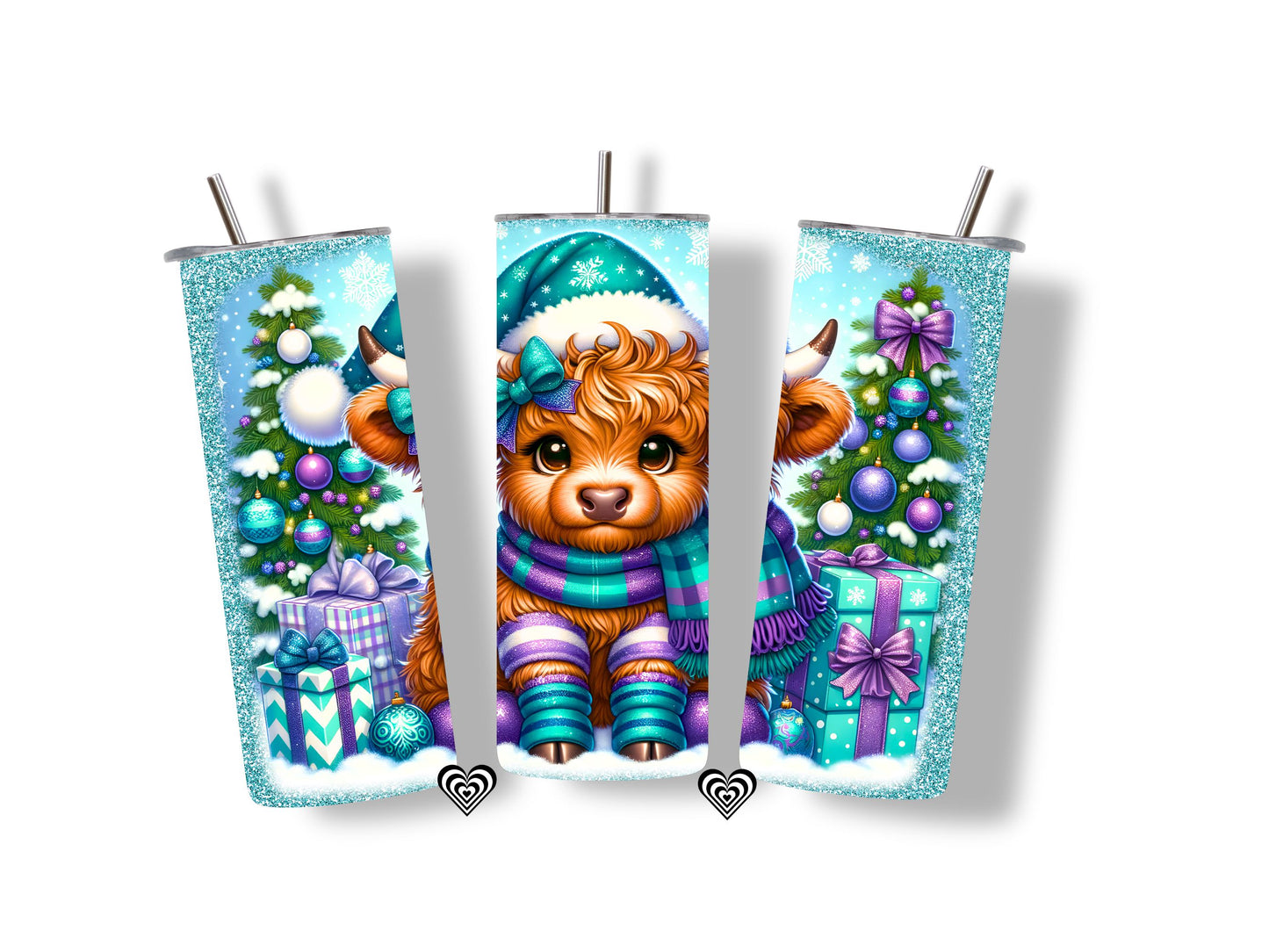 Baby Highland Cow Thermal Skinny Tumbler Blue