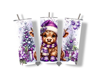 Baby Highland Cow Thermal Skinny Tumbler Purple