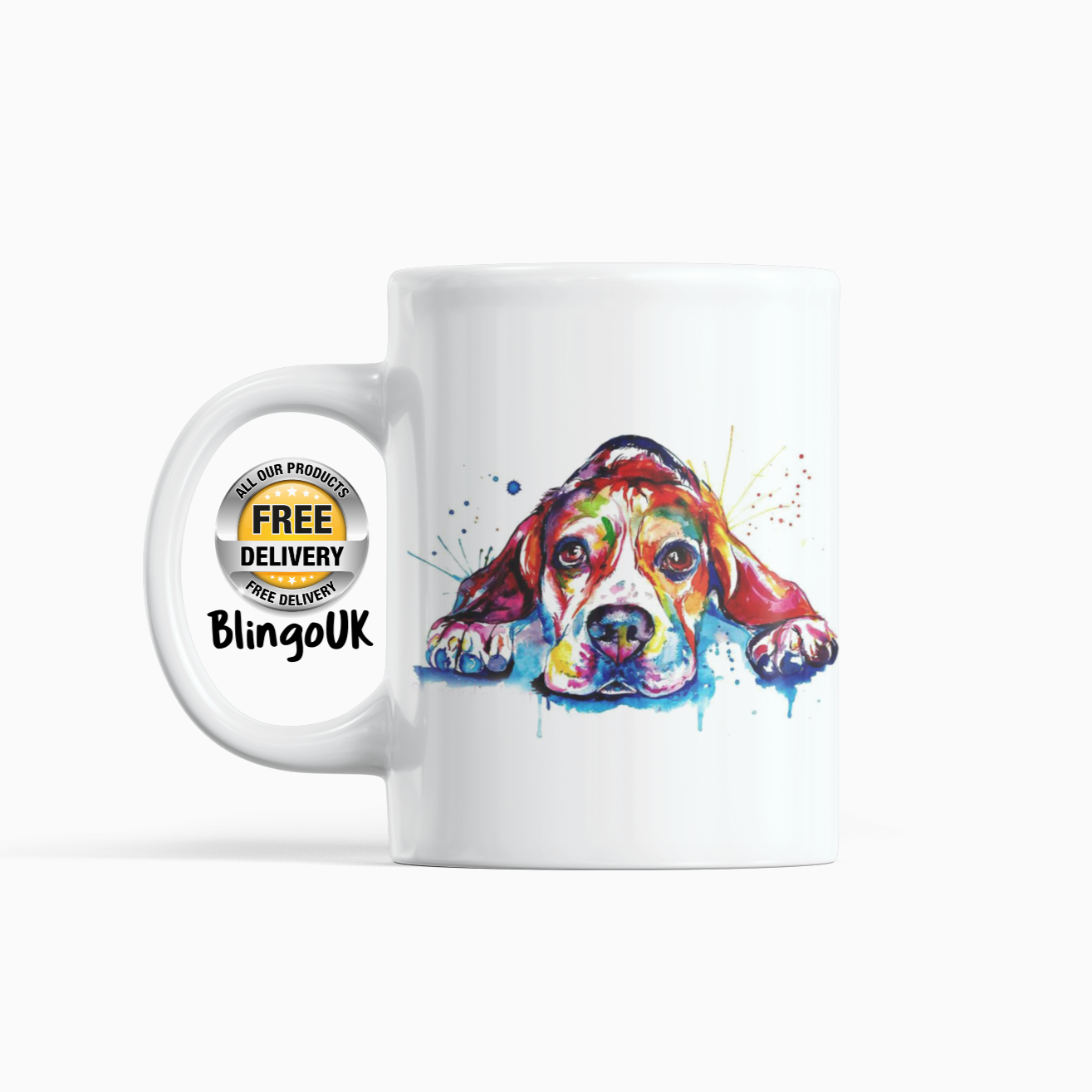 Beagle Personalised Water Colour Mug From NaughtyCard. Watercolour animal mug. 