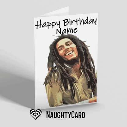 Bob Marley Birthday Card Colour from NaughtyCard Personalised Front View