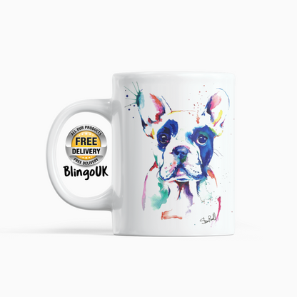 Bull Dog Personalised Water Colour Mug From NaughtyCard. Watercolour animal mug. 