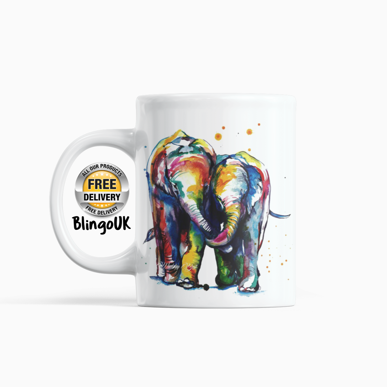 Elephants Personalised Water Colour Mug From NaughtyCard. Watercolour animal mug. 