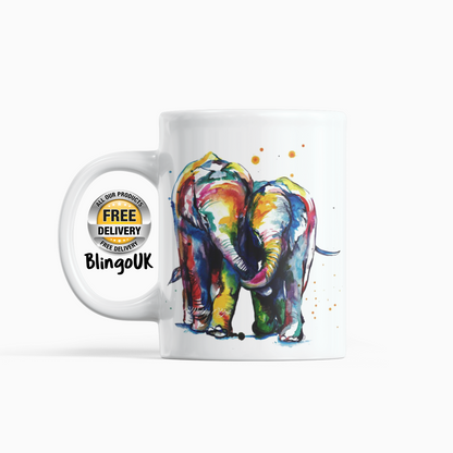 Elephants Personalised Water Colour Mug From NaughtyCard. Watercolour animal mug. 