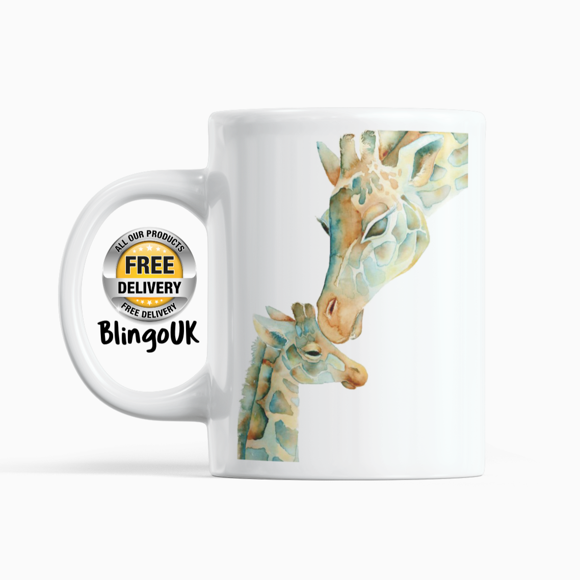 Giraffe Personalised Water Colour Mug From NaughtyCard. Watercolour animal mug. 