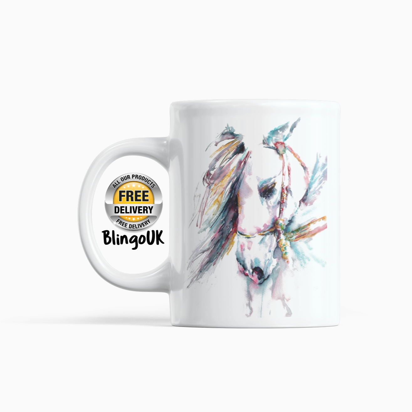 Horse Head Personalised Water Colour Mug From NaughtyCard. Watercolour animal mug. 