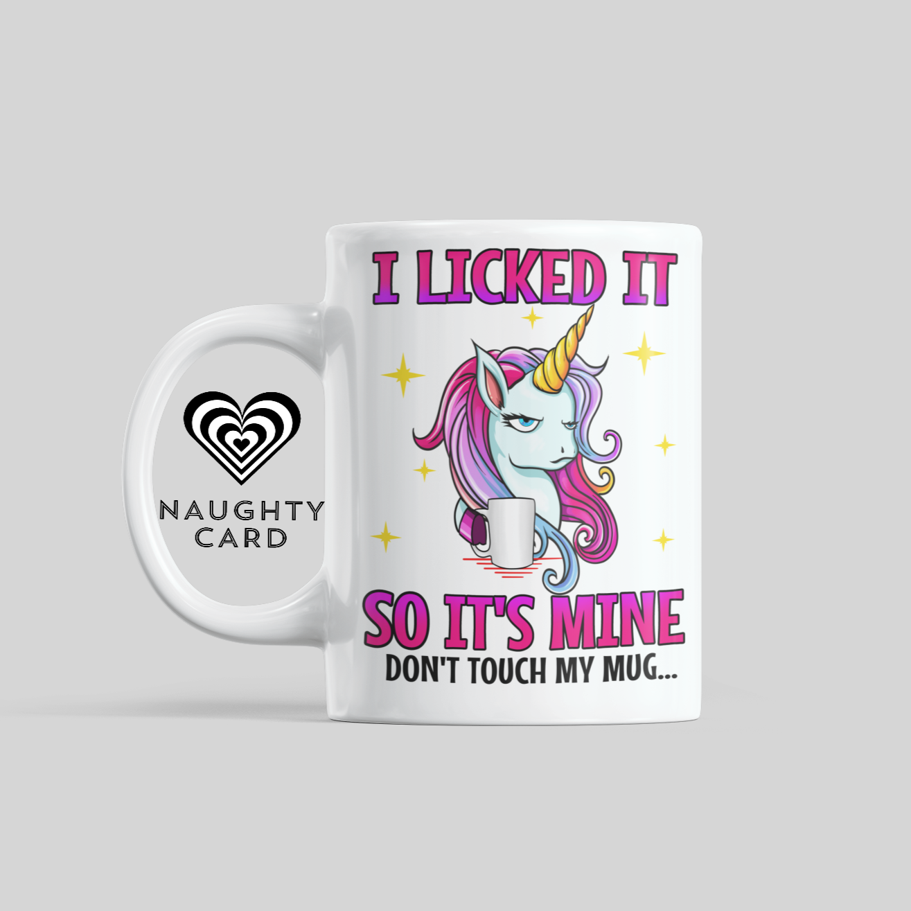 I licked this mug. Funny Unicorn mug from NaughtyCard. Designed for adults this is the perfect office birthday gift. Leaving Gift and ideal for secret santa