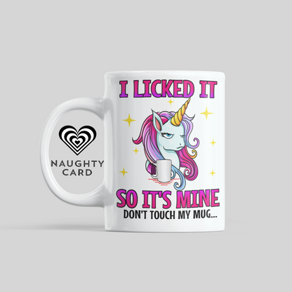 I licked this mug. Funny Unicorn mug from NaughtyCard. Designed for adults this is the perfect office birthday gift. Leaving Gift and ideal for secret santa