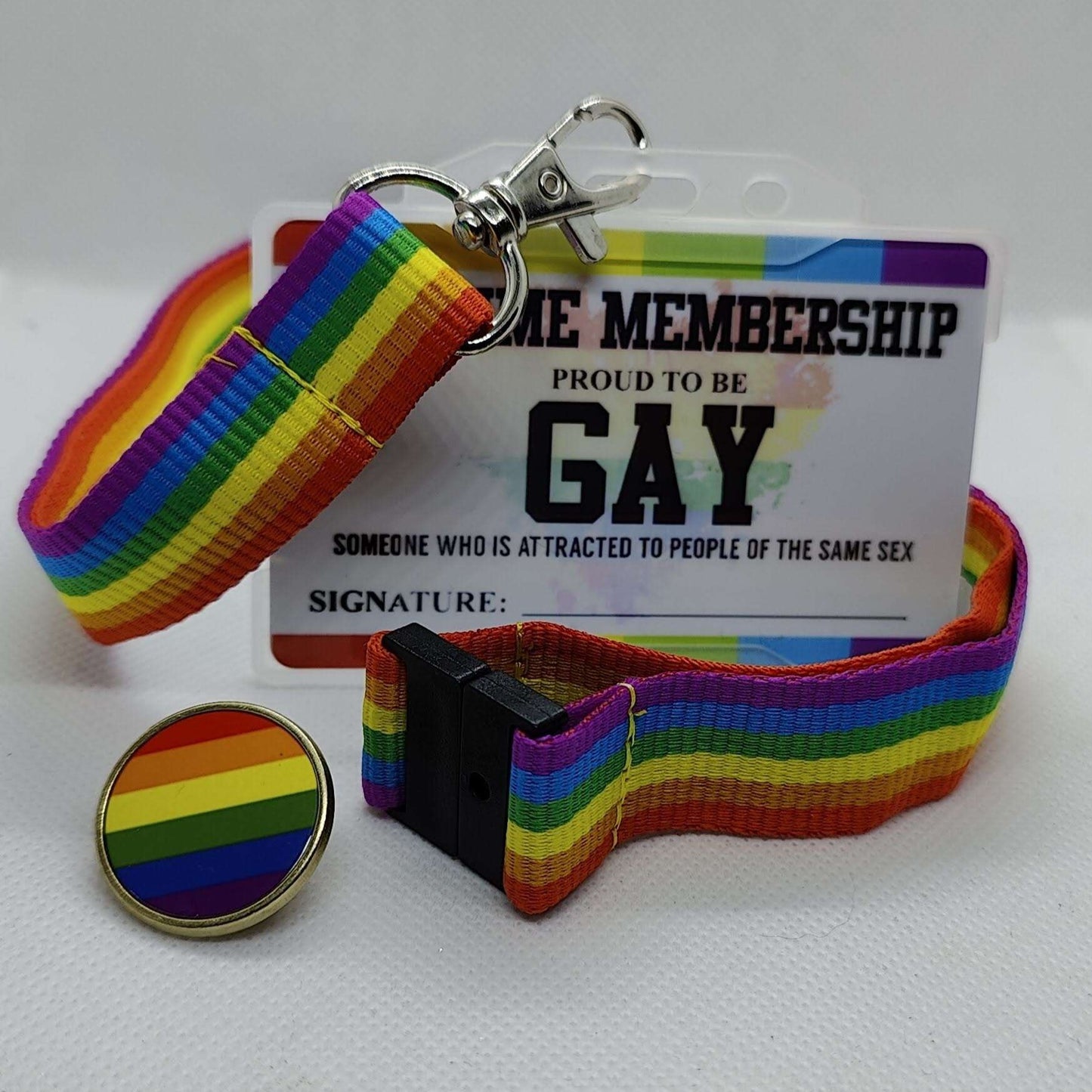 LGBTQ Membership Card with gay lanyard and lapel badge