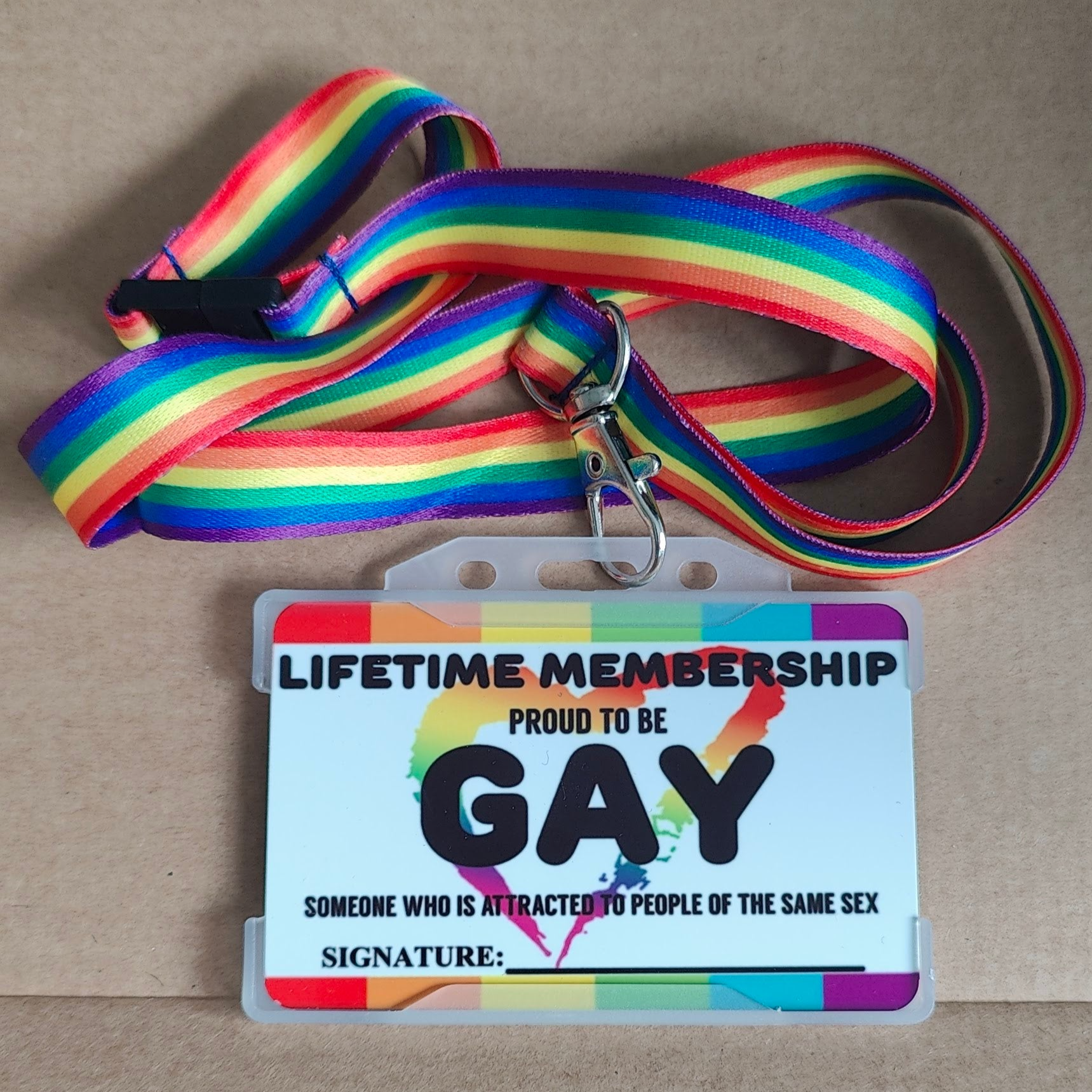 Gay Membership card on gay lanyard