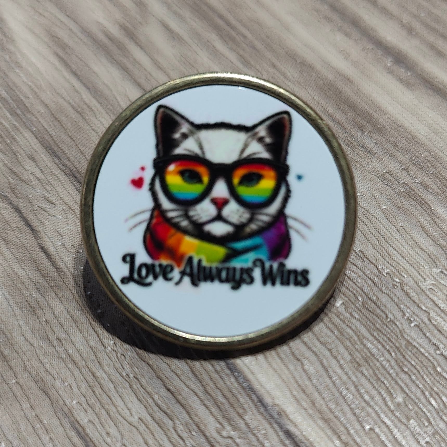 Gay Pride Pin from NaughtyCard - featuring a cat in LGBTQ colours