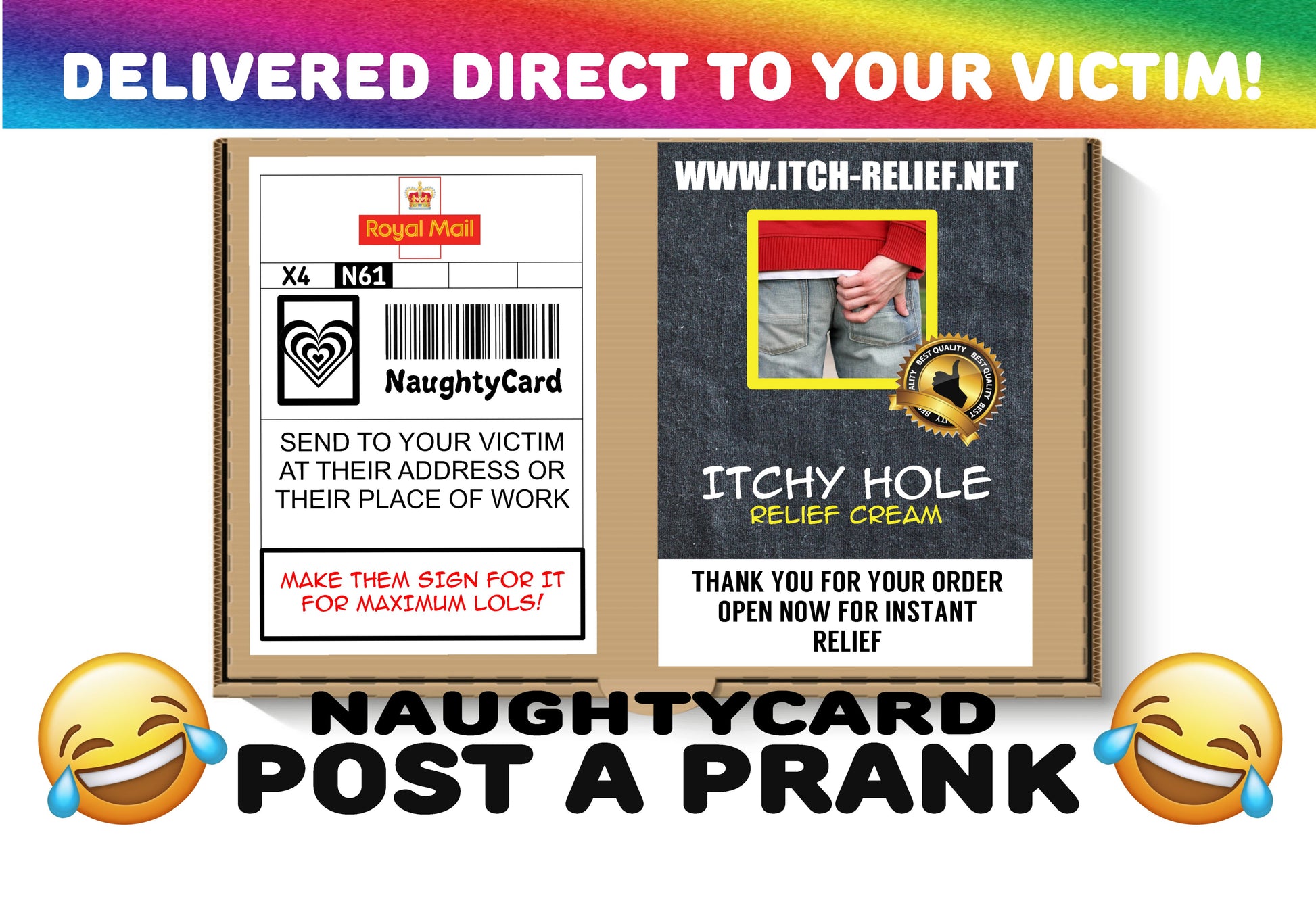 Itchy Bum Postal Prank from NaughtyCard Front View