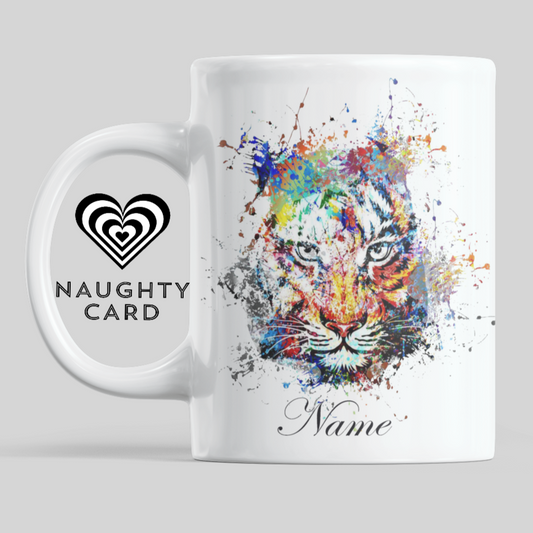 Lion Personalised Water Colour Mug From NaughtyCard. Watercolour animal mug. 