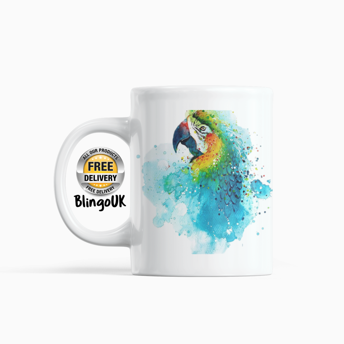 Bird Personalised Water Colour Mug From NaughtyCard. Watercolour animal mug. 