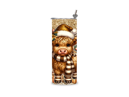 Baby Highland Cow Thermal Skinny Tumbler Gold