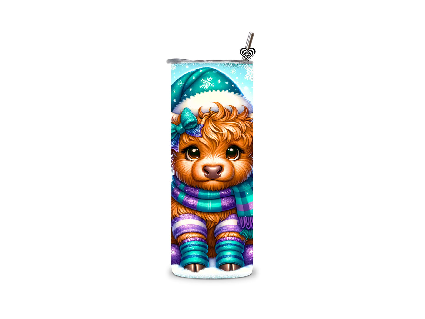 Baby Highland Cow Thermal Skinny Tumbler Blue