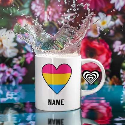 Pansexual Pride Mug front view on a floral background