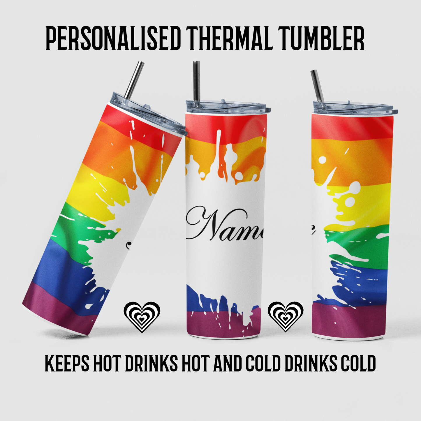 Pride Flag Thermal Skinny Tumbler Personalised