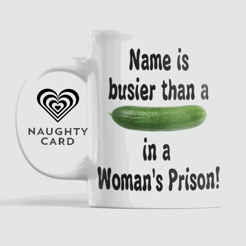 Cucumber Rude Personalised Adult Mug from NaughtyCard.co.uk. An ideal Christmas, Birthday or Secret Santa Gift For Any Adult