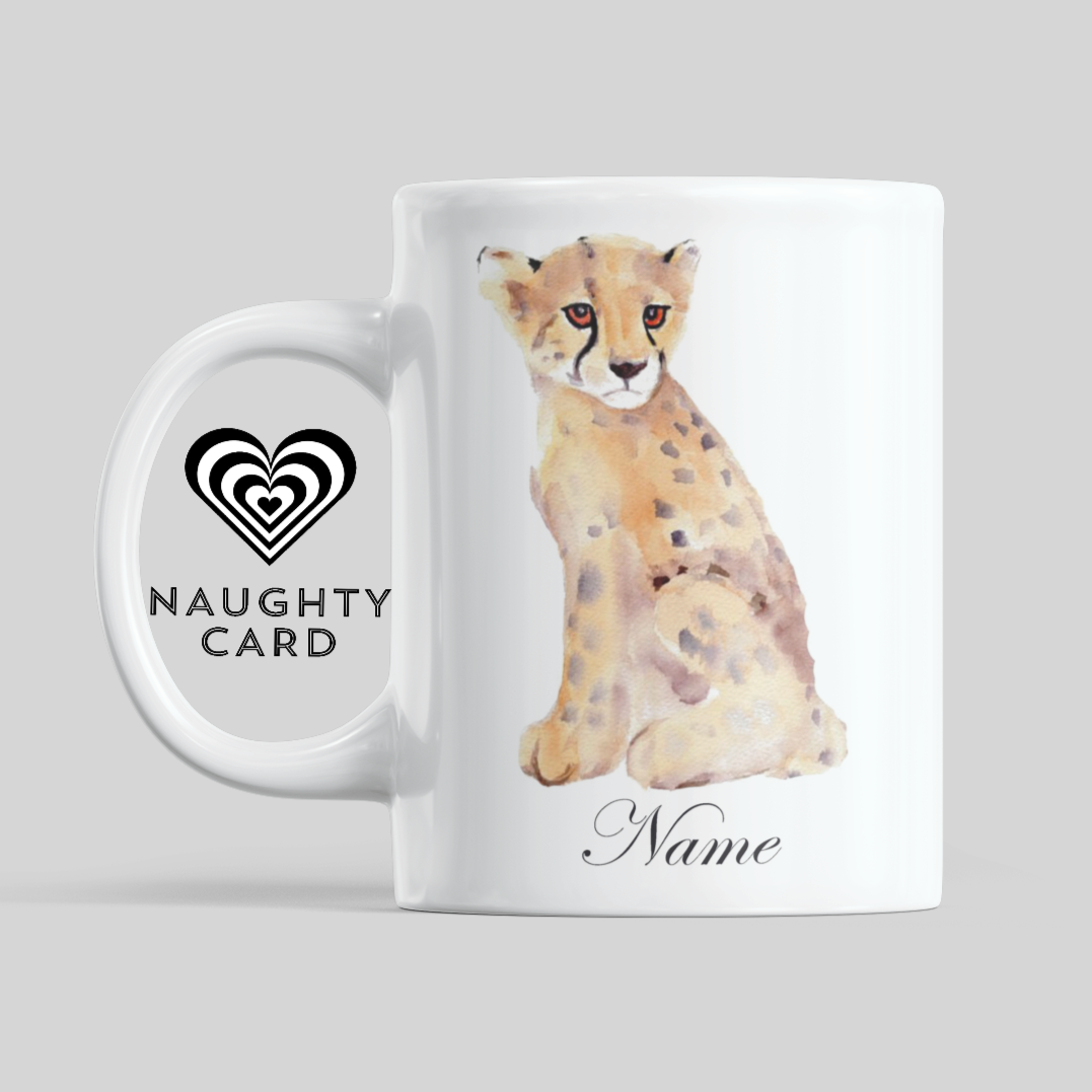  Cheetah Personalised Water Colour Mug From NaughtyCard. Watercolour animal mug. 