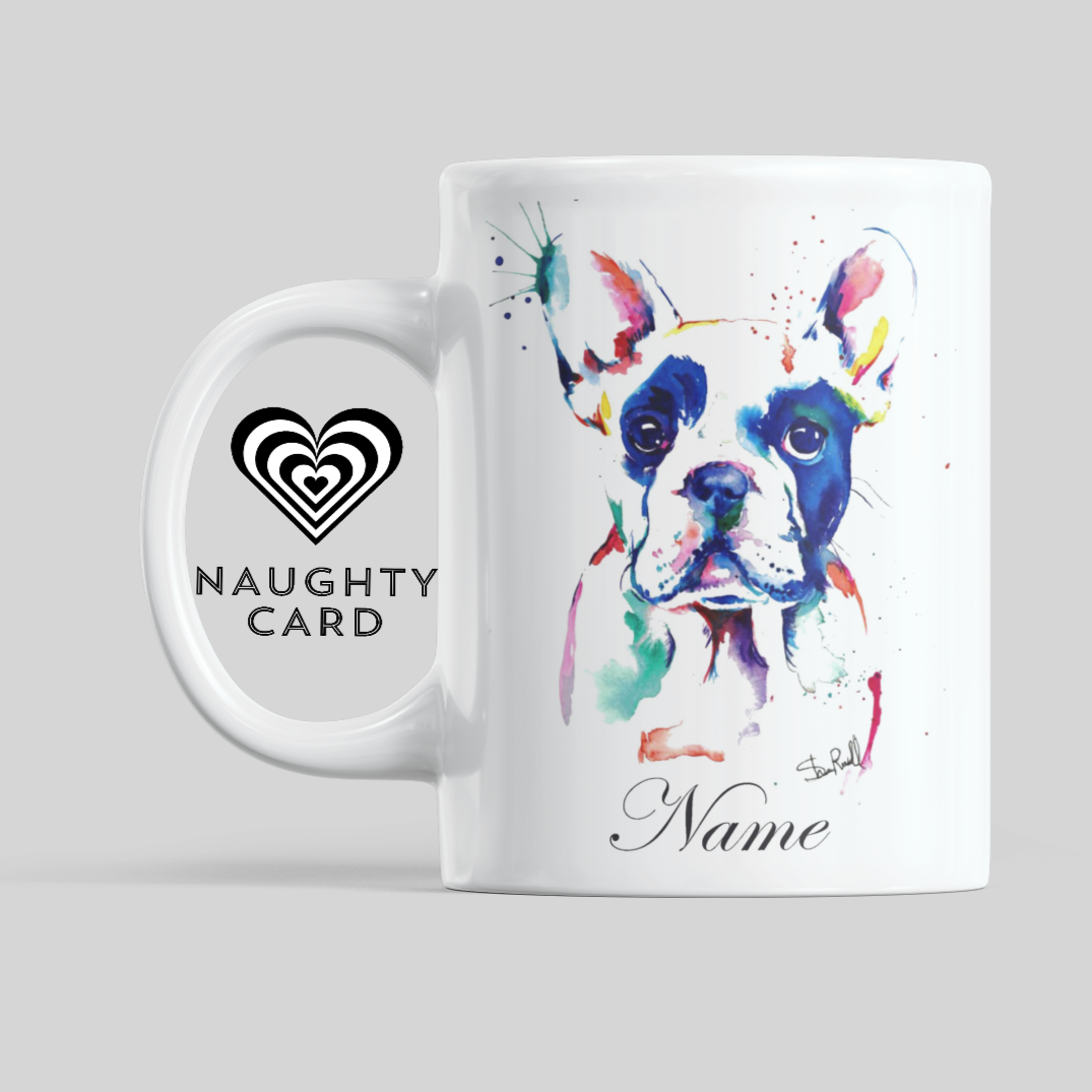 Bully Personalised Water Colour Mug From NaughtyCard. Watercolour animal mug. 