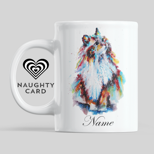 Cat Personalised Water Colour Mug From NaughtyCard. Watercolour animal mug. 