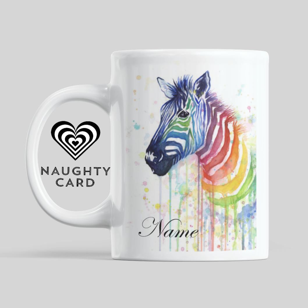 Zebra Personalised Water Colour Mug From NaughtyCard. Watercolour animal mug. 