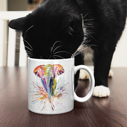 Cat Drinking From an Elephant Personalised Water Colour Mug From NaughtyCard. Watercolour animal mug. 