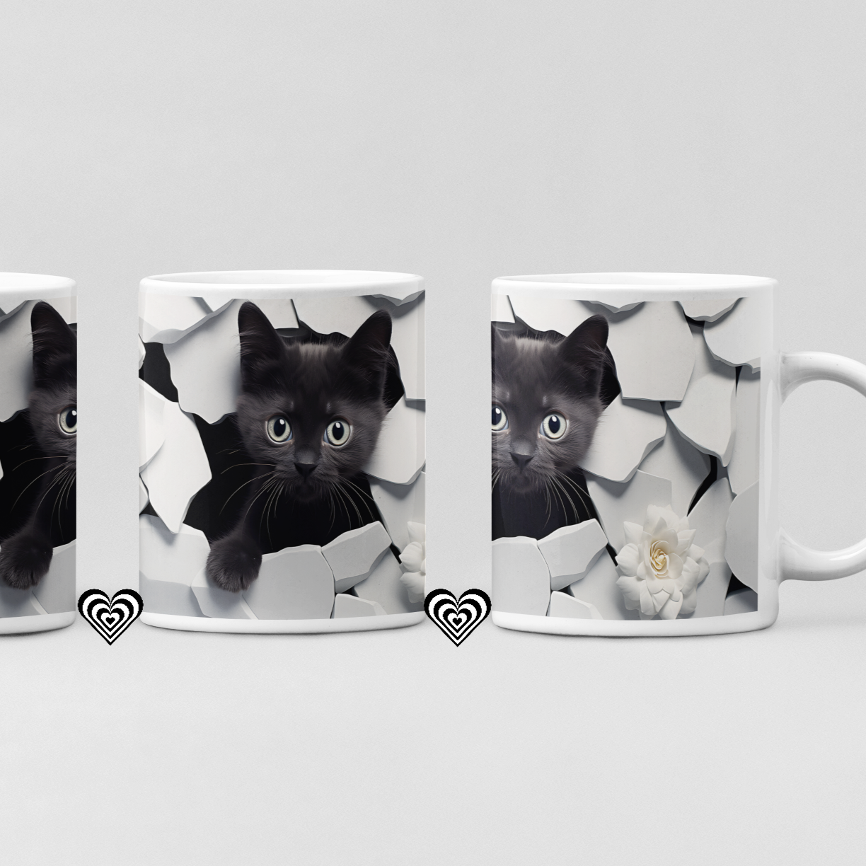 Black Personalised 3d cat mug from naughtycard. Chritmas Gift, Birthday Gift, Secret Santa, New Trending, 3d art