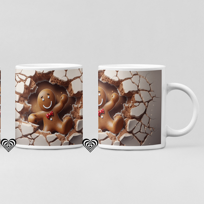 Kicking Gingerbread Man Christmas 3D Mug