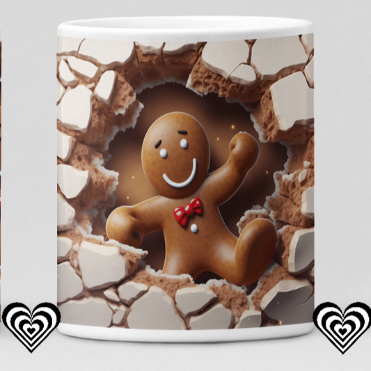 Kicking Gingerbread Man Christmas 3D Mug