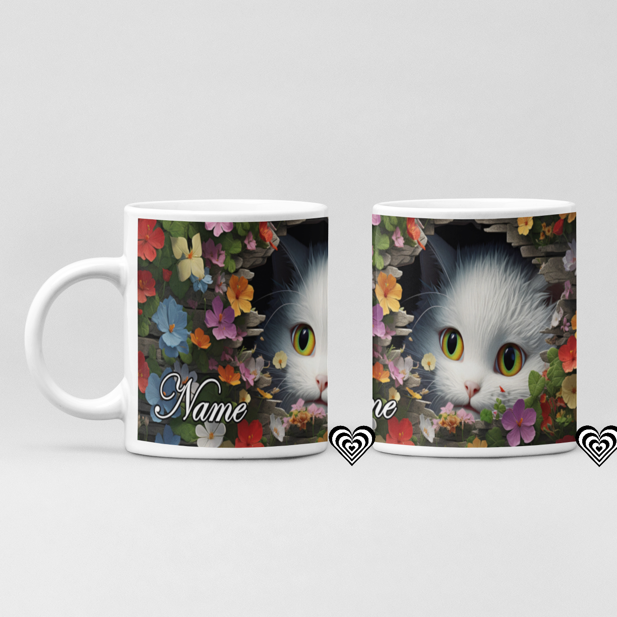 White Cat 3D Mug Yellow Eyes