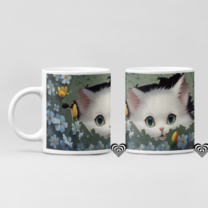 White Cat 3D Mug Green Eyes