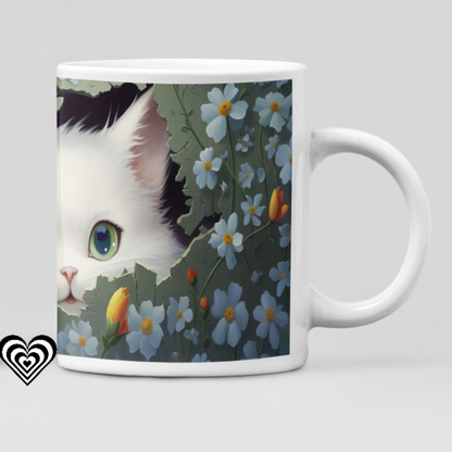 White Cat 3D Mug Green Eyes