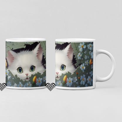 White Cat 3D Mug Green Eyes