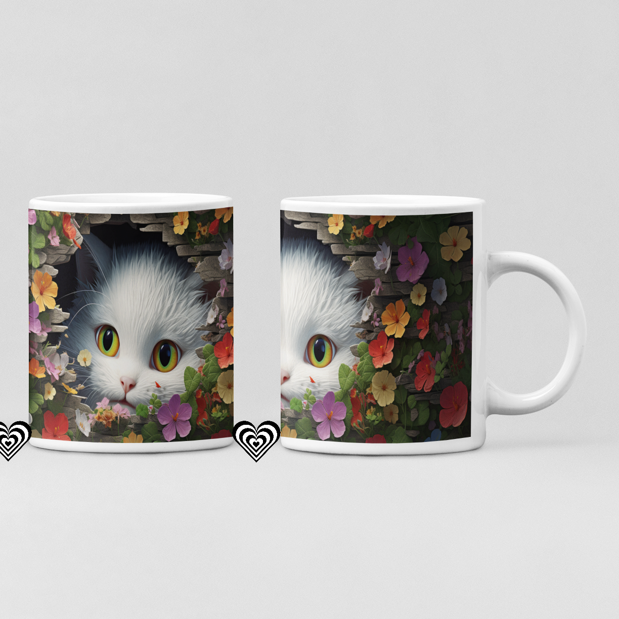 White Cat 3D Mug Yellow Eyes